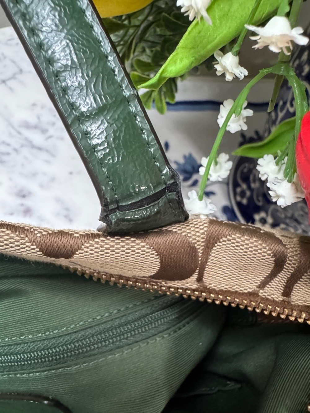 Coach Brown Signature Tote with Dark Green Python F25706 - Picture 8 of 15